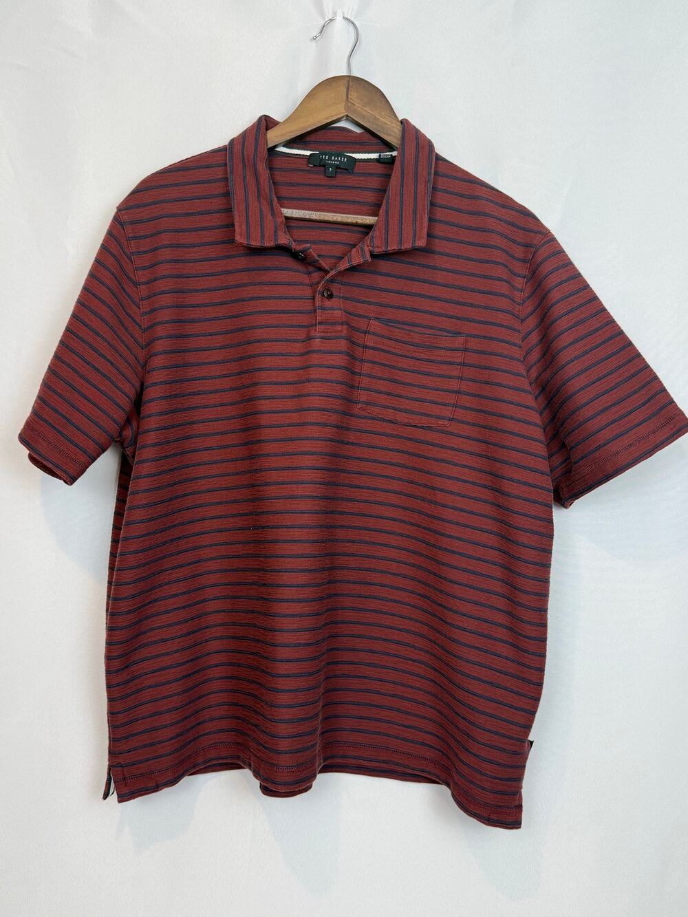 Ted Baker London Hilside Stripe Polo Shirt Mens Size 7 XL Rust Navy Pocket